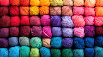 Background of colorful skeins of woolen threads - obrazy, fototapety, plakaty