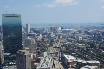 A view of Boston from the observation deck of the Prudential Tower. Day time