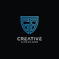 Creative style gb letter logo design template with shield shape icon