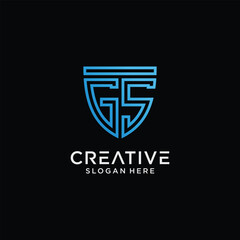Creative style gs letter logo design template with shield shape icon