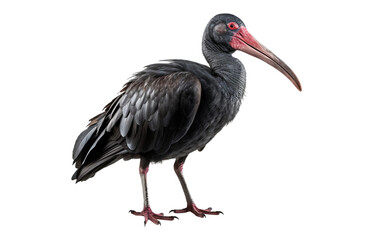 Black Bald Ibis Gerontic Isolated on Transparent Background PNG. Generative AI - obrazy, fototapety, plakaty