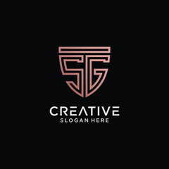 Creative style sg letter logo design template with shield shape icon