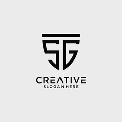 Creative style sg letter logo design template with shield shape icon