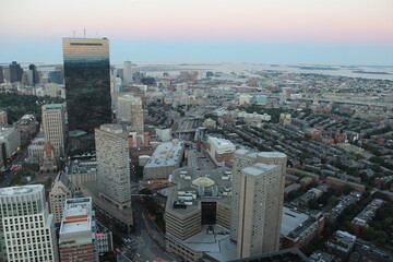 Fototapeta premium A view of Boston from the observation deck of the Prudential Tower. At the sunset