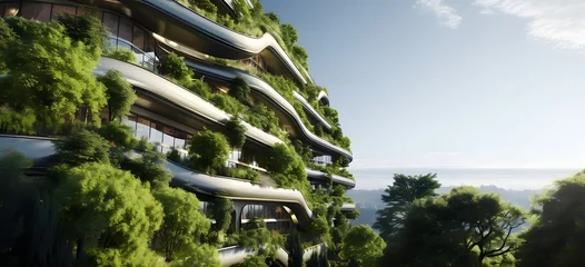 Rolgordijnen Green futuristic skyscraper, environment and architecture concepts © Lucky Ai