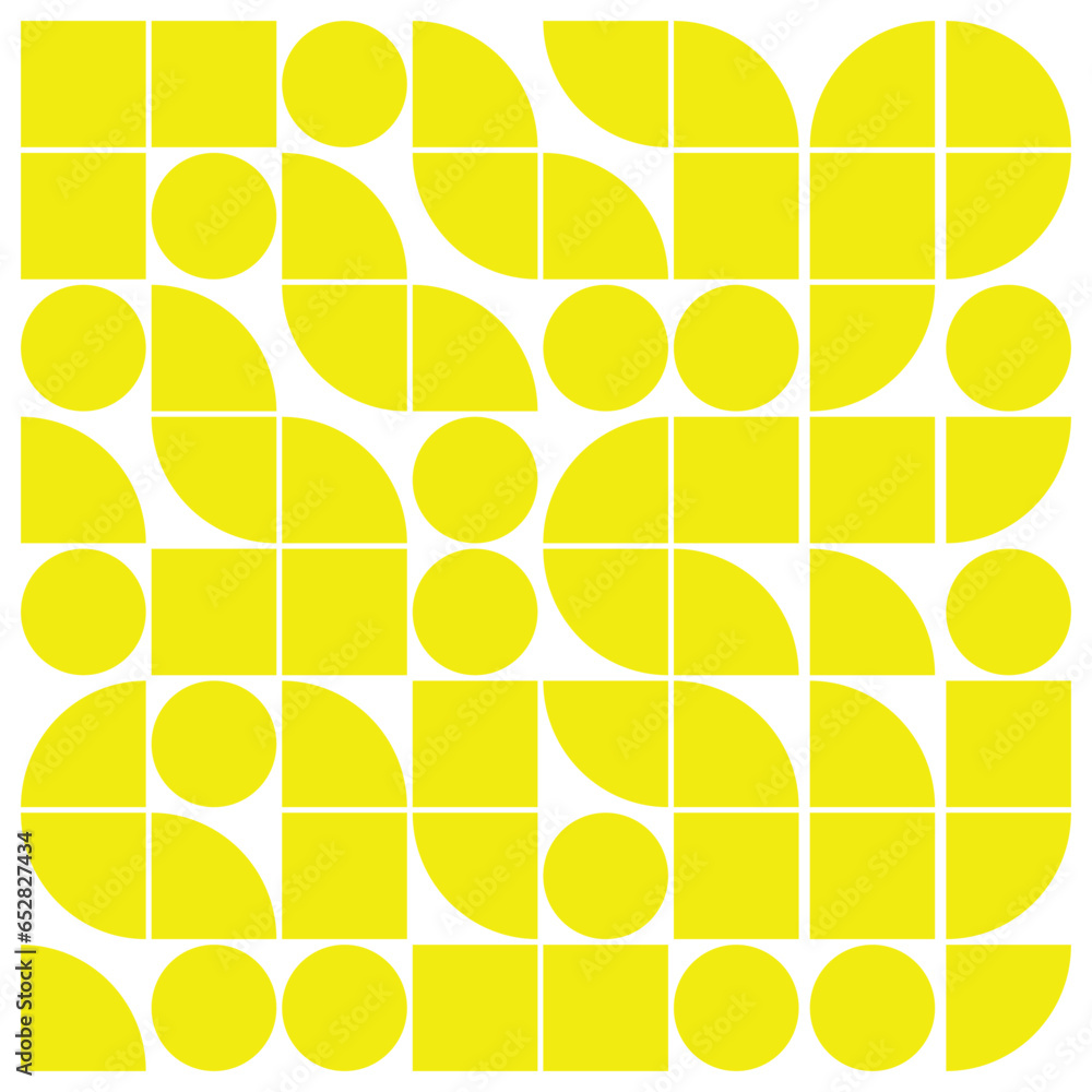 Poster abstract geometric pattern with circles and squares in yellow color. seamless vector background. vec