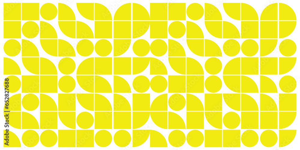 Poster abstract geometric pattern with circles and squares in yellow color. seamless vector background. vec