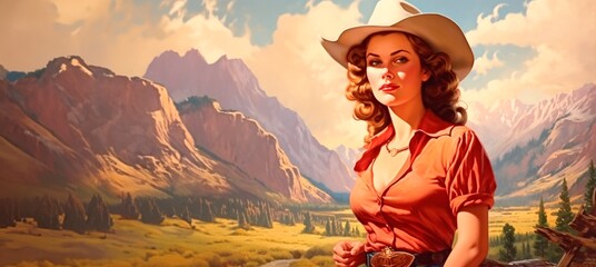 Retro poster of a western country American cowgirl - obrazy, fototapety, plakaty