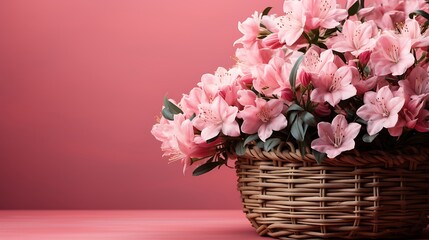 Colorful Spring Flowers on a Wooden Basket with Writing Space,Happy Wishes Background Wallpaper