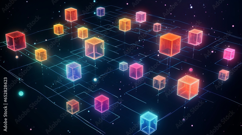 Aufkleber isometric blockchain connection: digital blocks forming crypto chain - abstract technology backgroun