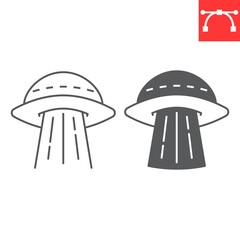 Ufo line and glyph icon, cosmos and space, alien spaceship vector icon, vector graphics, editable stroke outline sign, eps 10.