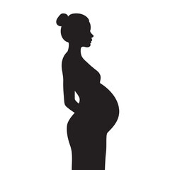 Silhouette of a pregnant woman, side view. Illustration on transparent background