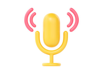 3d podcast icon render for music application or live broadcast. Microphone render using on radio and interview