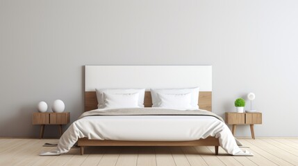 A minimalist bedroom with a neatly made bed and white linen