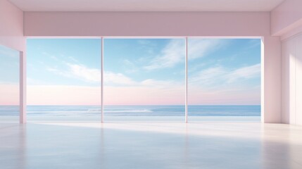 Empty room with window ,ocean view and blue sky