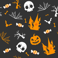 Halloween skull and haunted house pattern. Halloween pattern