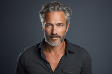 Generative ai portrait of handsome brutal confident man isolated on gray color background