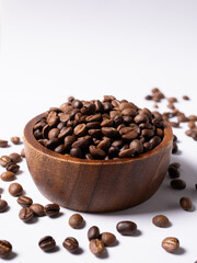 Roasted coffee beans into cup