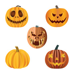 Set of realistic spooky pumpkin isolated on white background