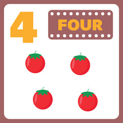Cute numbers flashcard. Number 4. Educational design for preschool or kindergarten kids.