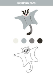 Color cute cartoon sugar glider. Worksheet for kids.