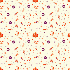 Halloween pattern with pumpkin skull and bats for wrapping papper. Halloween patter