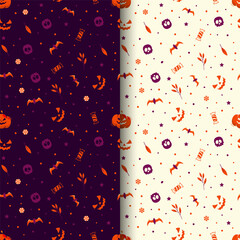 Halloween patterns collection for wrapping paper with pumpkin skull and bats