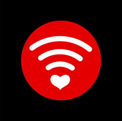 Vector design red colored Wi-Fi signal icon with a white heart on it