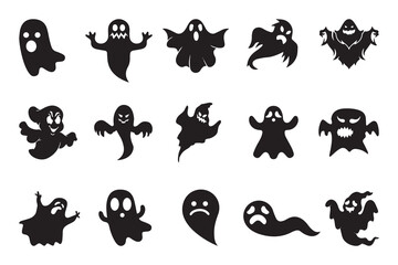 Obraz premium Set of spooky ghost silhouette in different shapes isolated on white background