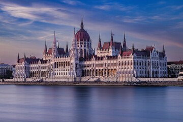 Historic Hungarian Parliament building near the water in Budapest, Hungary