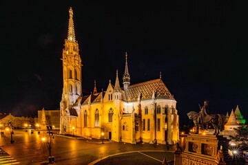 Night view of the Matthias Church in Budapest, Hungary