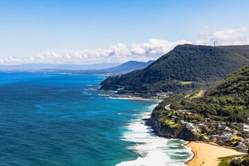 Stunning aerial view of the idyllic coastal scenery of Stanwell Tops in Australia