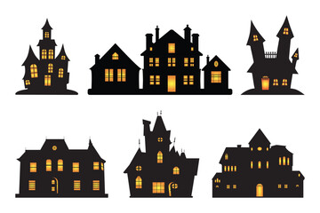 Haunted house silhouette set isolated on white background