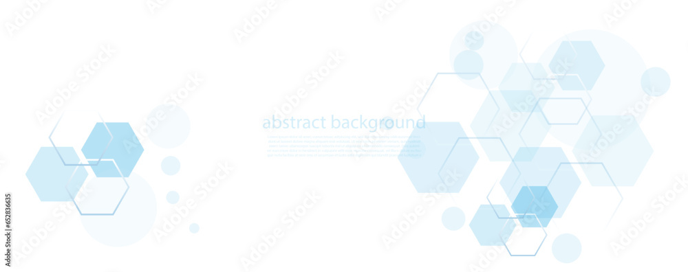 Wall mural geometric abstract background with blue hexagons. structure molecule and communication. science, tec