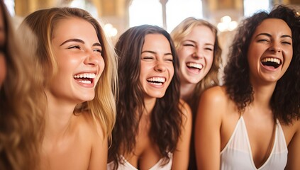 Obraz premium Group of young women laughing and having fun together