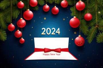 Fototapeta na wymiar White text 2024 on with red ball for christmas and new year template.