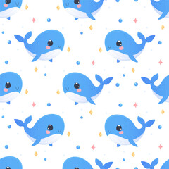 Obraz premium a baby pattern with cute whales. Vector illustration