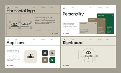 Brand identity guideline template to create visual identity of coffee shop, restaurant or cafe