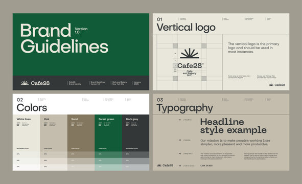 Brand identity guideline template to create visual identity of coffee shop, restaurant or cafe