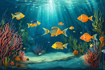 Fototapeta na wymiar fish in aquarium generated by AI technology