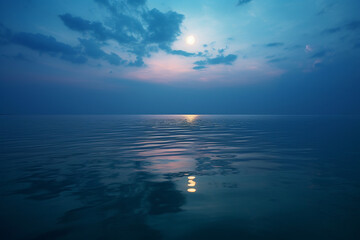 Serenity of a Full Moon Rising Over the Ocean