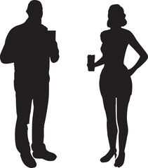 A man and a woman are drinking silhouette vector. Silhouette of a couple drinking vector.