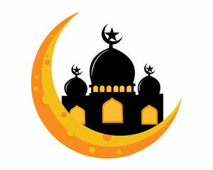 Eid mosque and moon Islamic festival celebration vector illustration