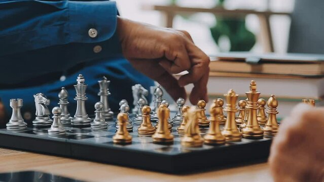 Pensioners pastime at senior home. Aged couple playing chess. Activities for seniors, elderly active lifestyle, older people time spending concept