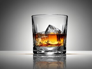 A Glass Of Whiskey With Ice On The Rocks