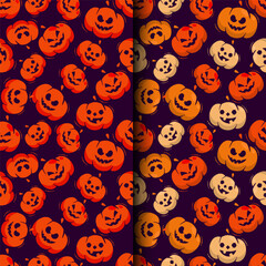Halloween pattern collection with halloween pumpkins in different colors on dark background