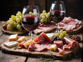 A Wooden Board With A Bunch Of Grapes