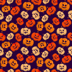 Halloween pattern with halloween pumpkins in different colors on dark background