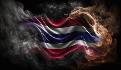 National flag of Thailand made from colored smoke isolated on black background.