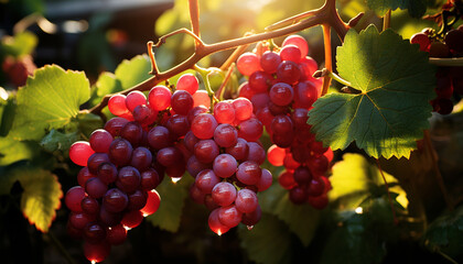 Fototapeta premium Grape leaf, nature vibrant beauty, ripe fruit, freshness in winemaking generated by AI